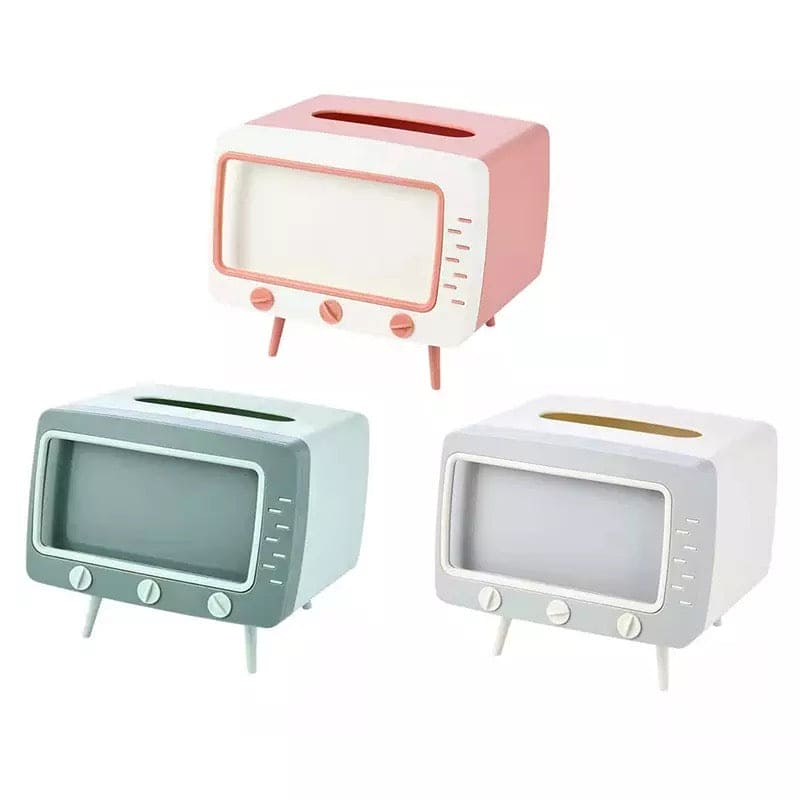 Creative 2 In 1 TV Shape Tissue Box, Desktop Paper Holder, Dispenser Storage Napkin Case, Mobile Phone Holder Organizer Creative 2 In 1 TV Shape Tissue Box, Desktop Paper Holder, Dispenser Storage Napkin Case, Mobile Phone Holder Organizer